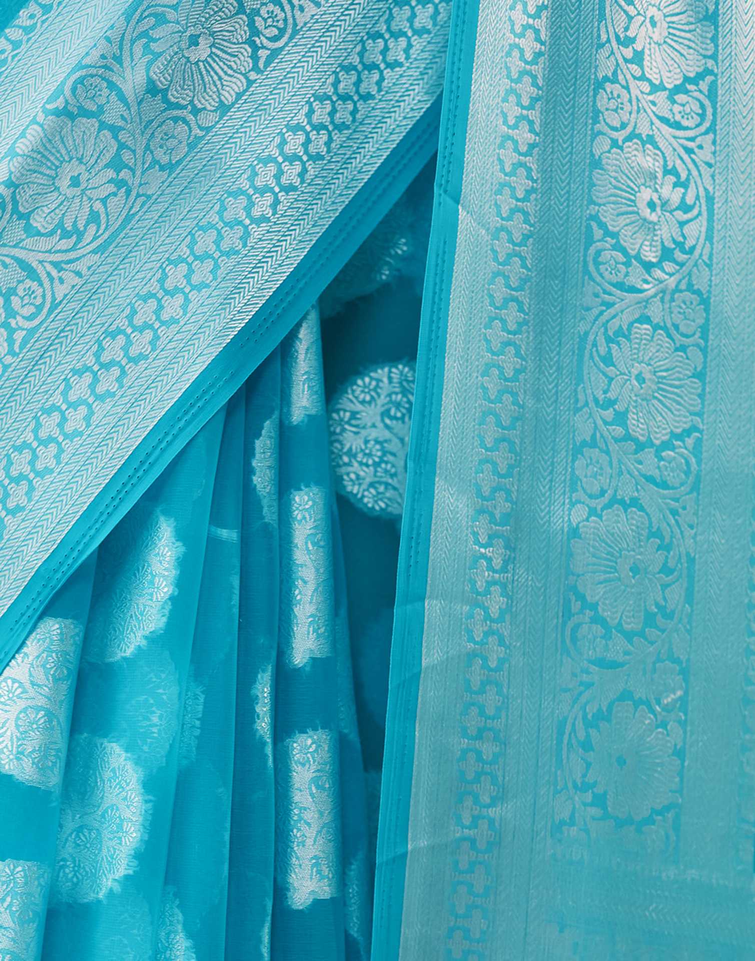 Sky Blue Georgette Weaving Banarasi Saree