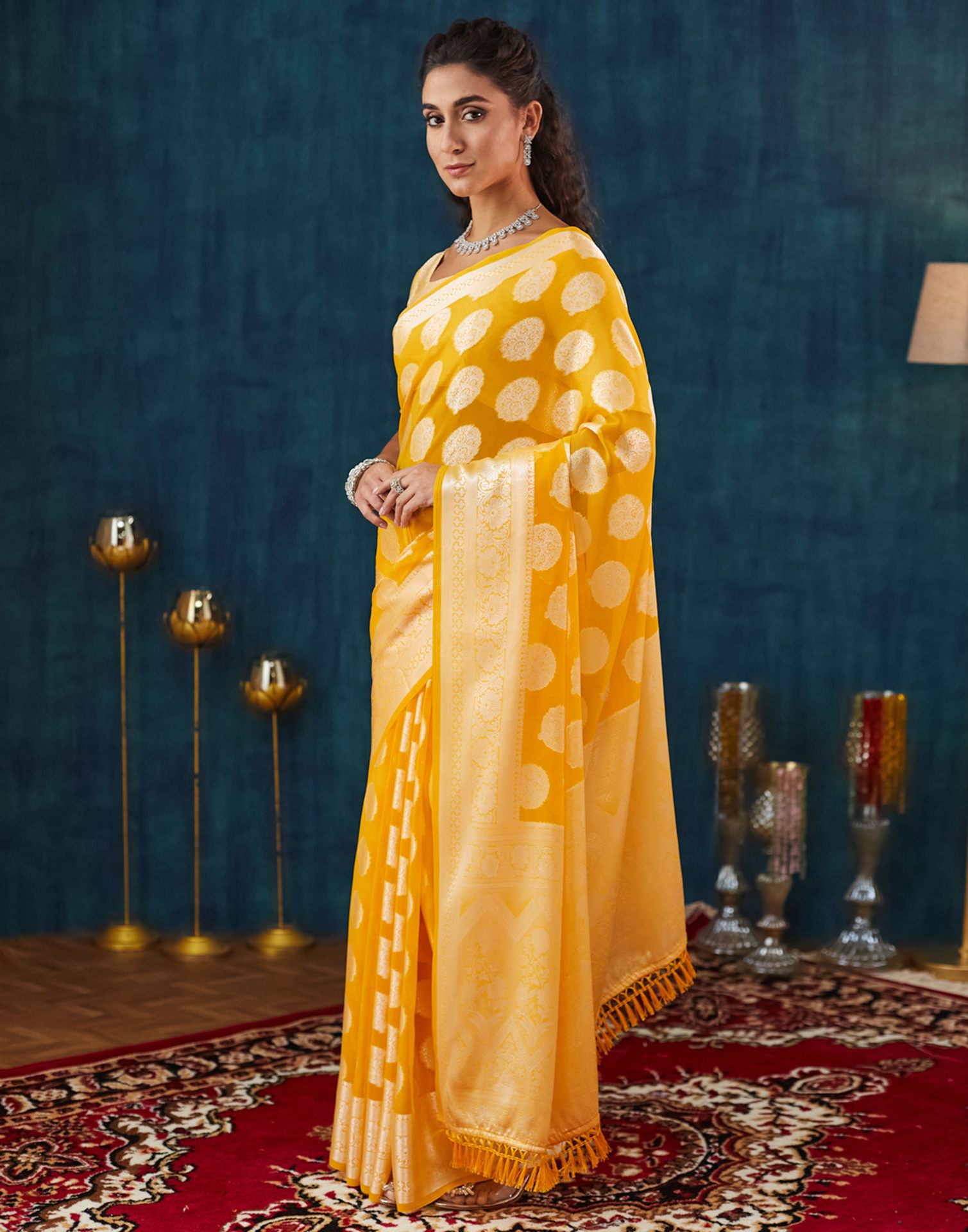 Yellow Georgette Weaving Banarasi Saree