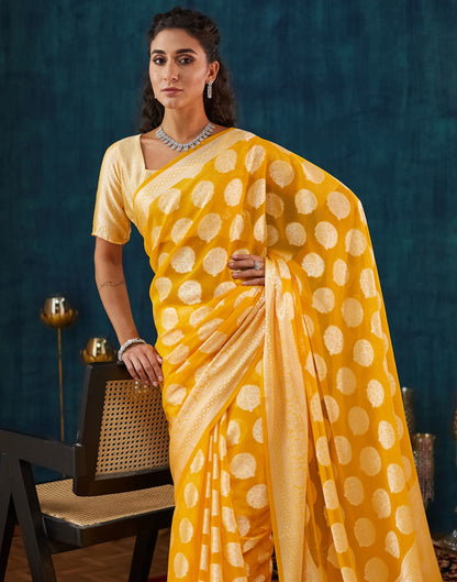 Yellow Georgette Weaving Banarasi Saree