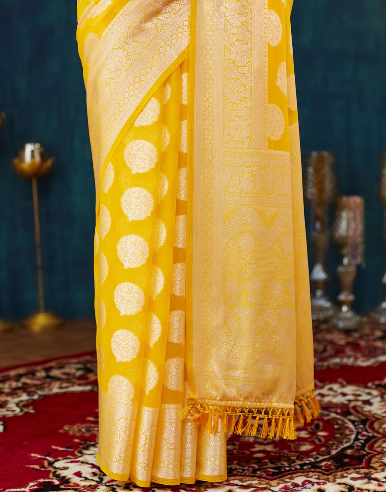 Yellow Georgette Weaving Banarasi Saree