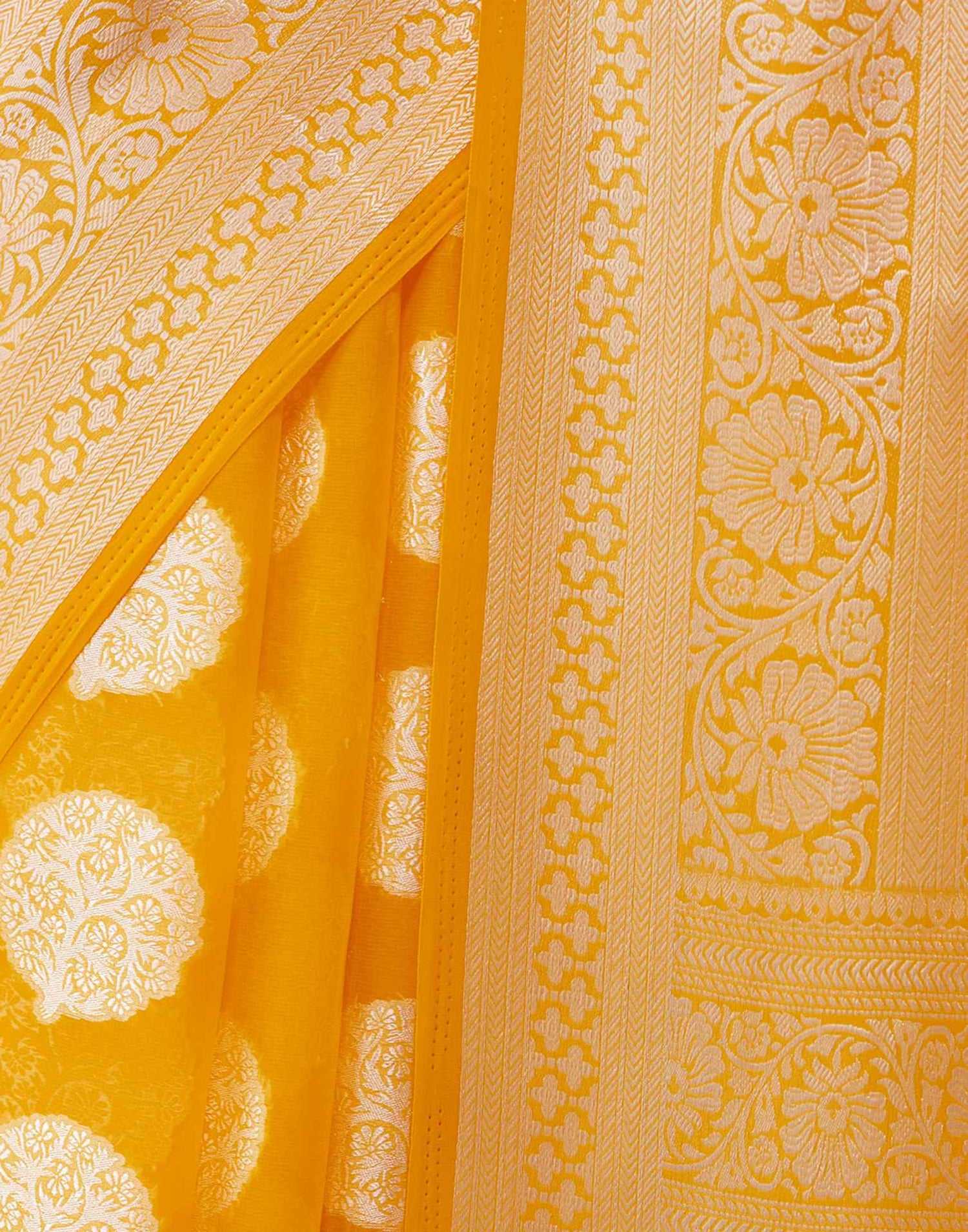 Yellow Georgette Weaving Banarasi Saree