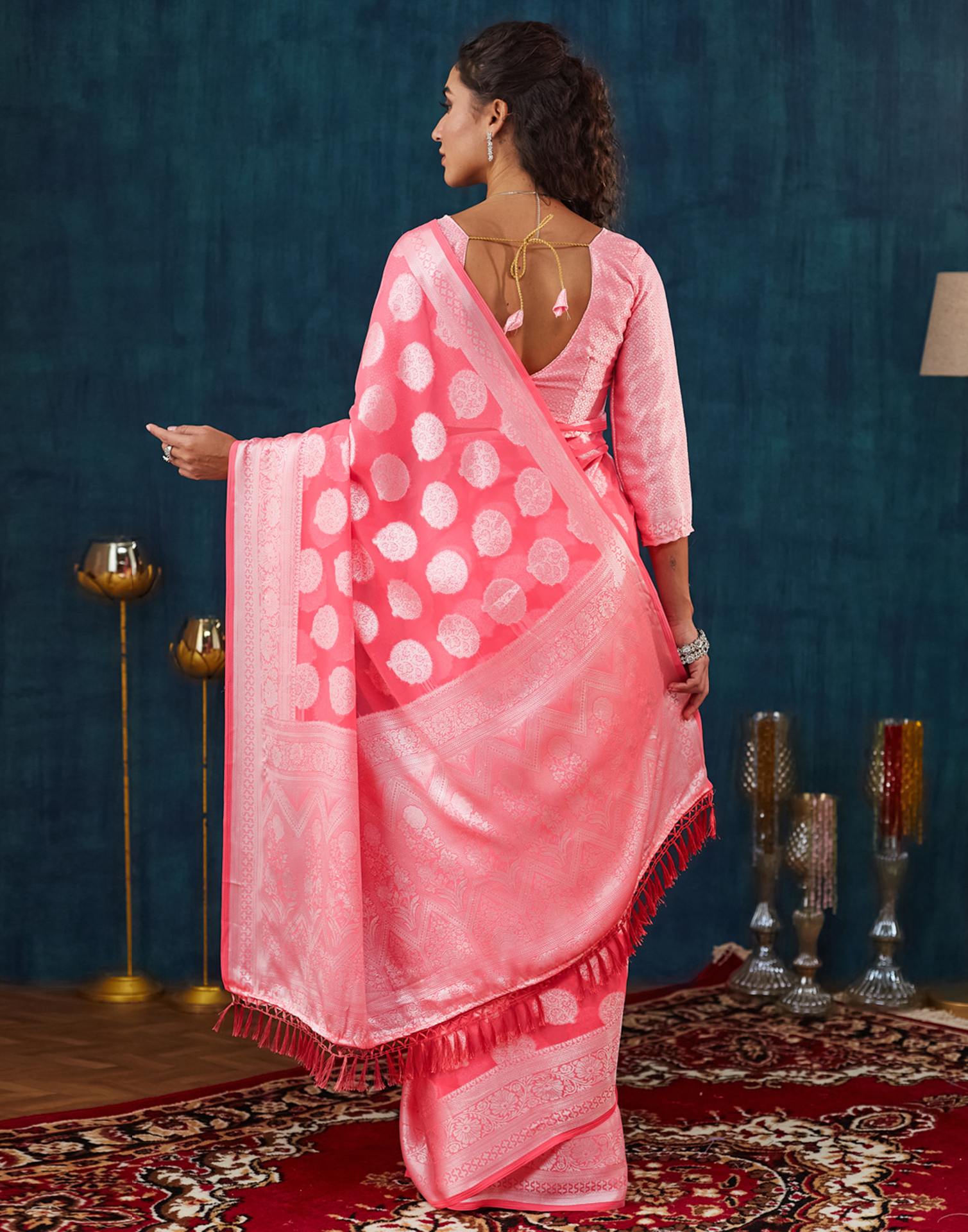 Rose Pink Georgette Weaving Banarasi Saree