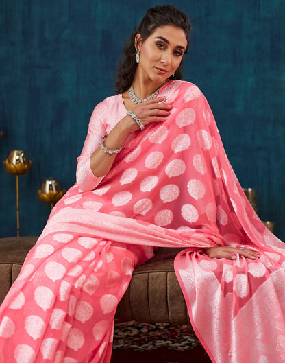 Rose Pink Georgette Weaving Banarasi Saree