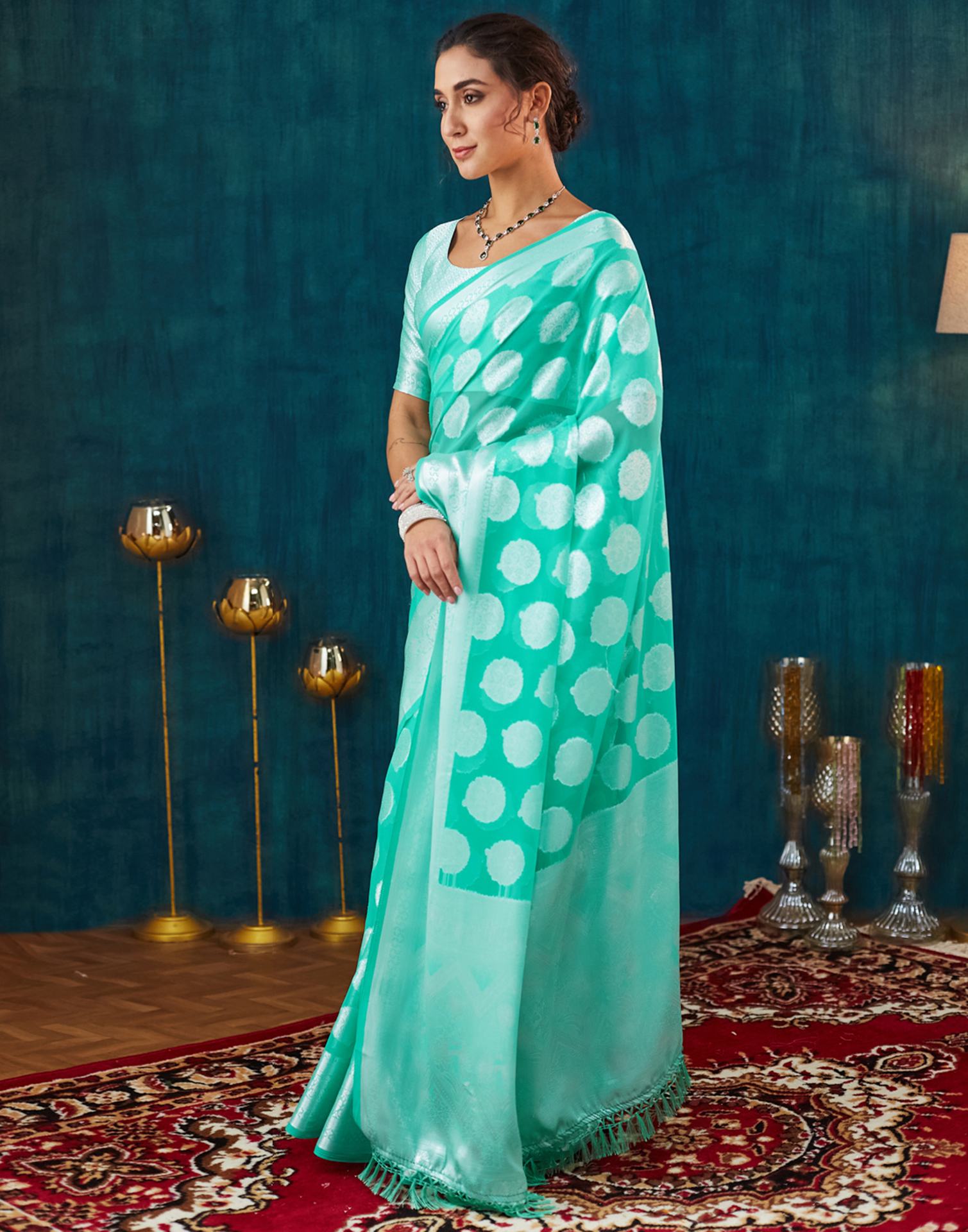 Turquoise Georgette Weaving Banarasi Saree