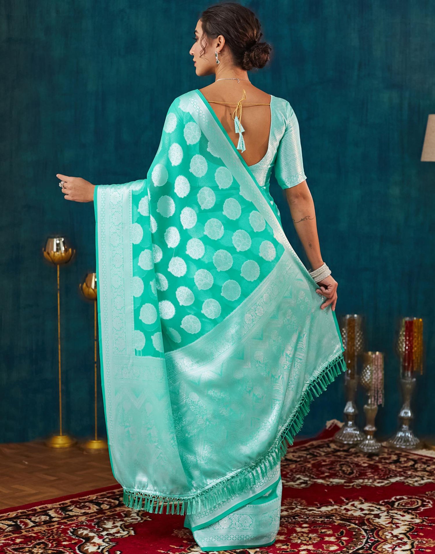 Turquoise Georgette Weaving Banarasi Saree