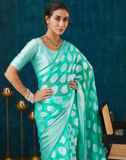 Turquoise Georgette Weaving Banarasi Saree