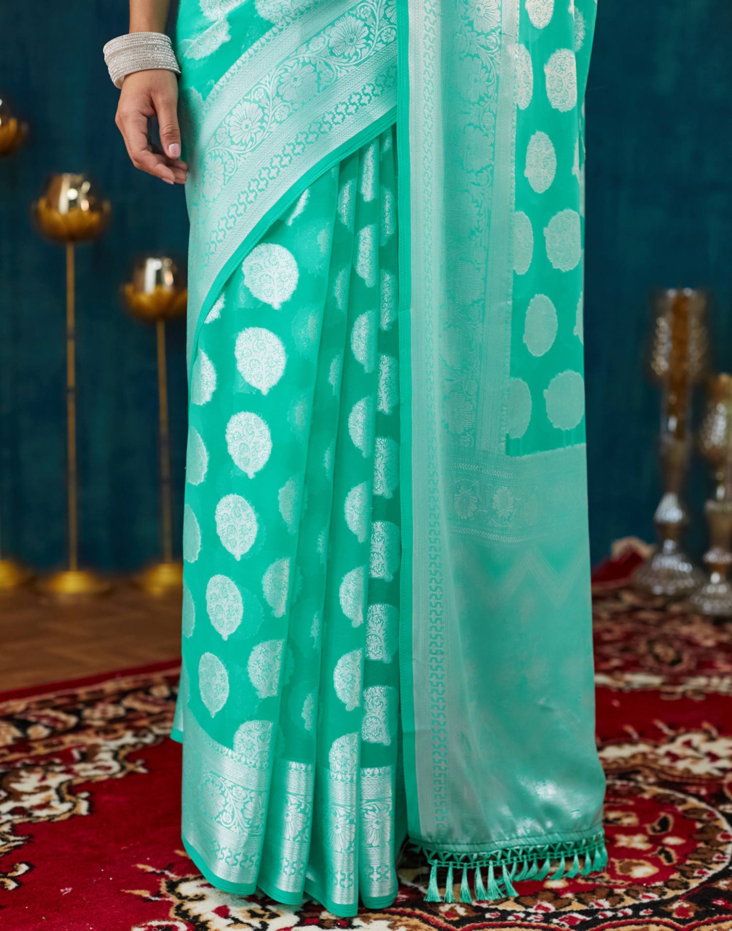 Turquoise Georgette Weaving Banarasi Saree