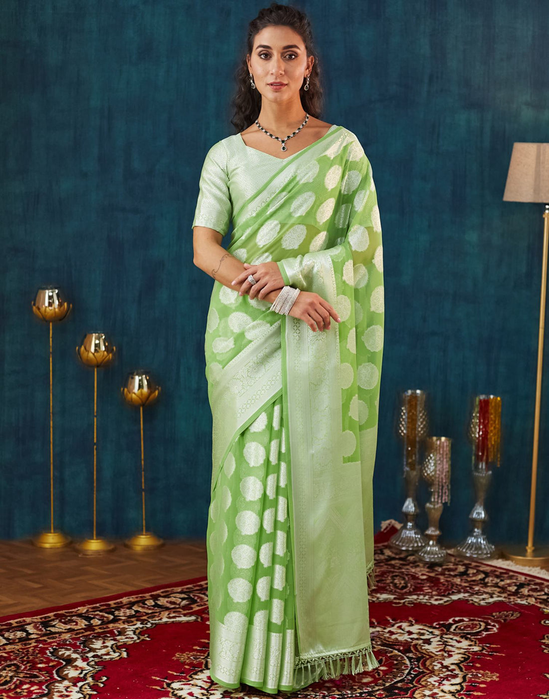 Green Georgette Weaving Banarasi Saree