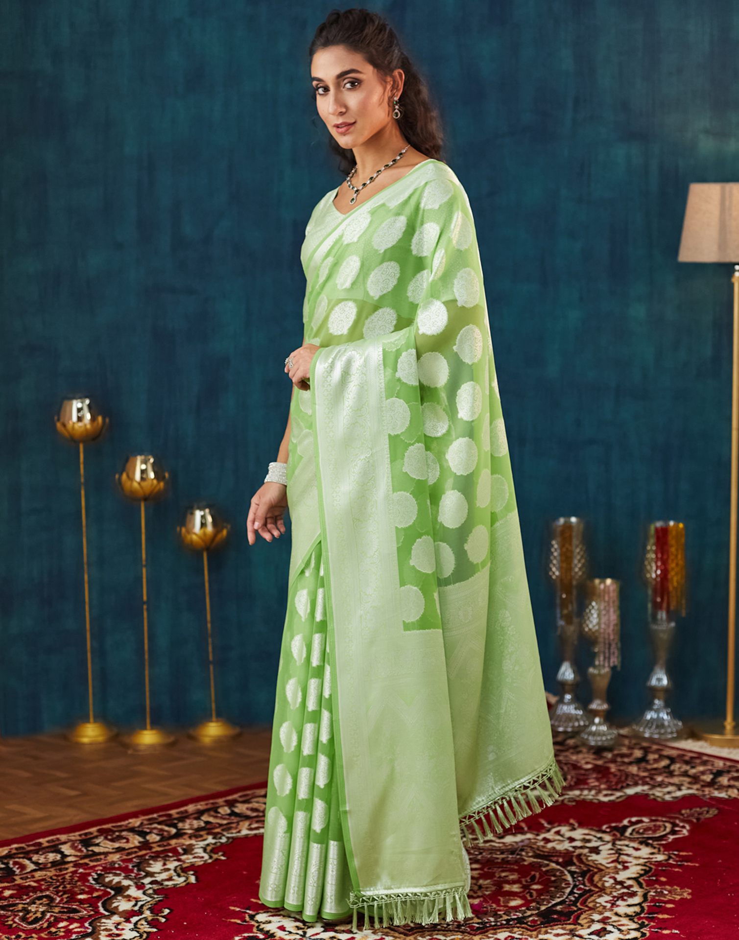 Green Georgette Weaving Banarasi Saree