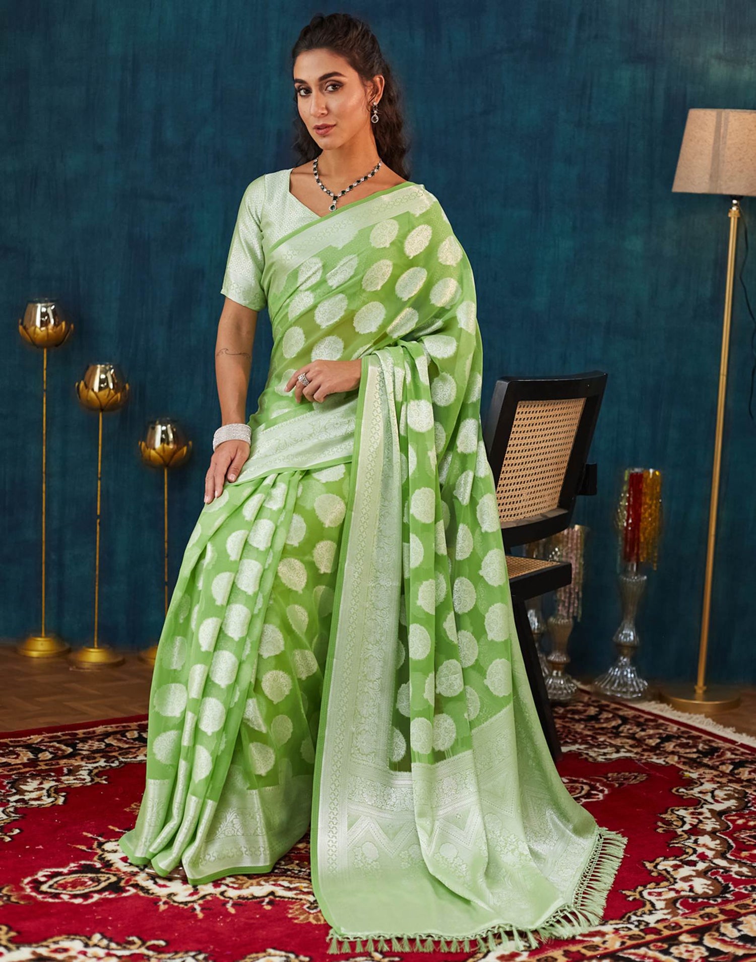 Green Georgette Weaving Banarasi Saree