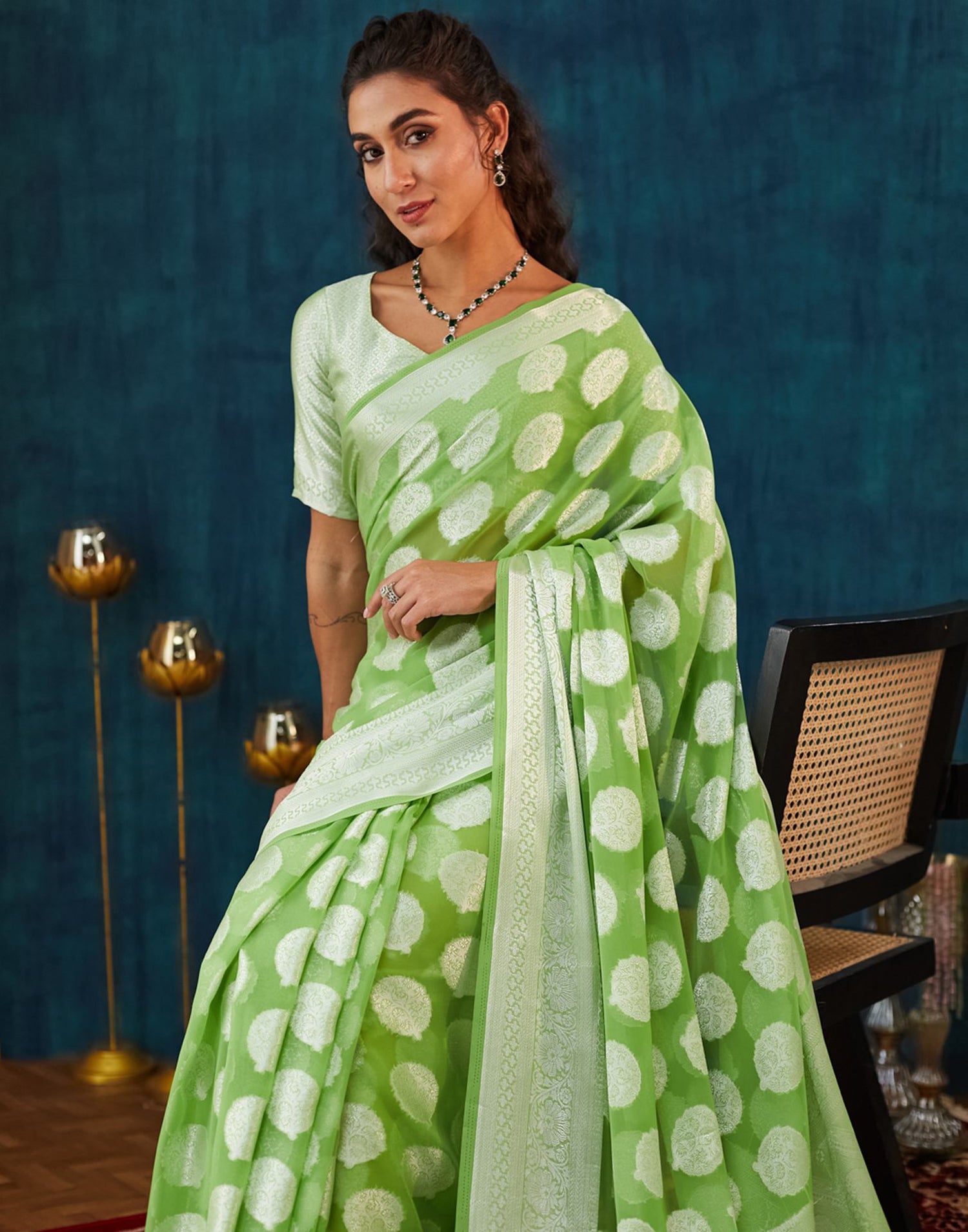 Green Georgette Weaving Banarasi Saree