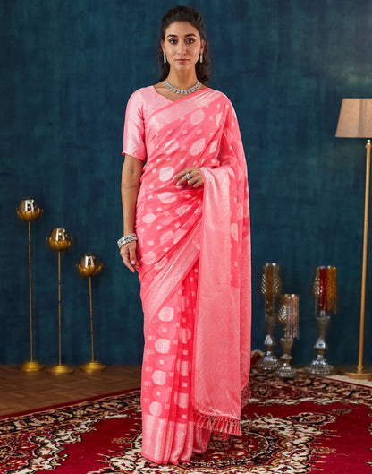 Rose Pink Georgette Woven Saree