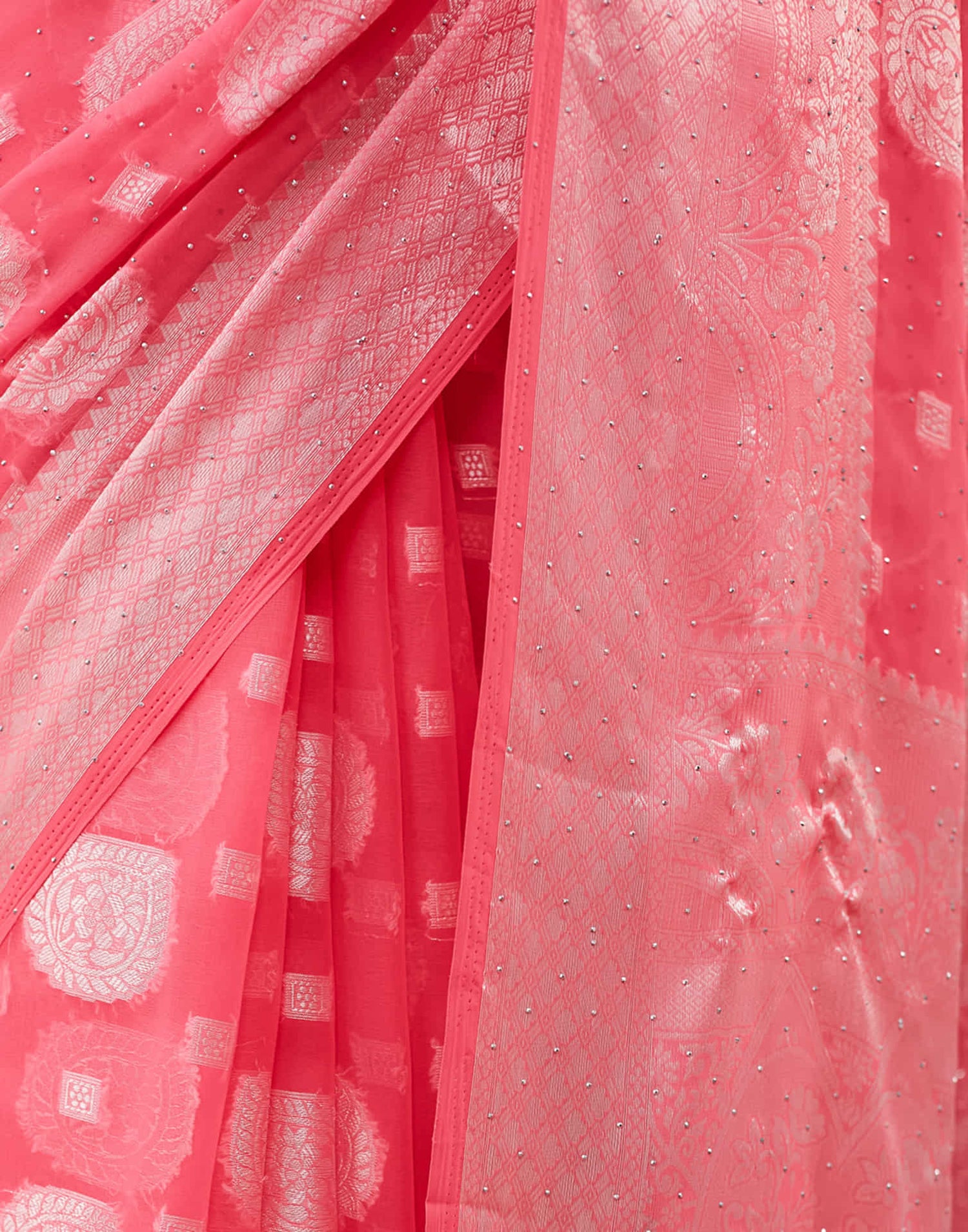 Rose Pink Georgette Woven Saree