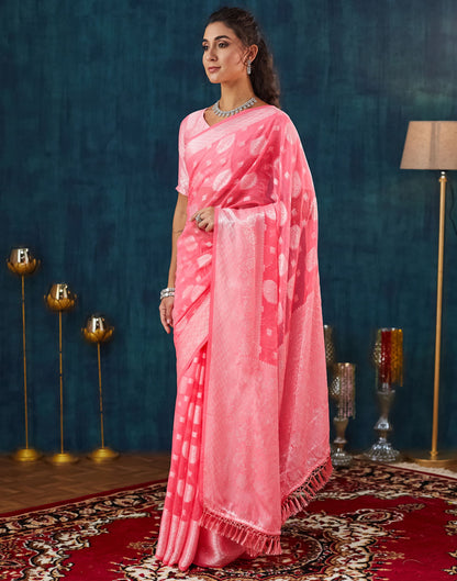 Rose Pink Georgette Woven Saree