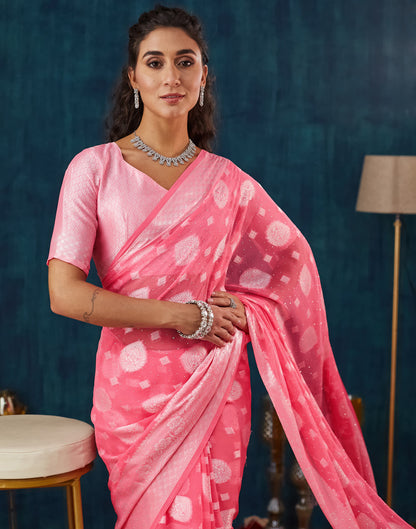 Rose Pink Georgette Woven Saree