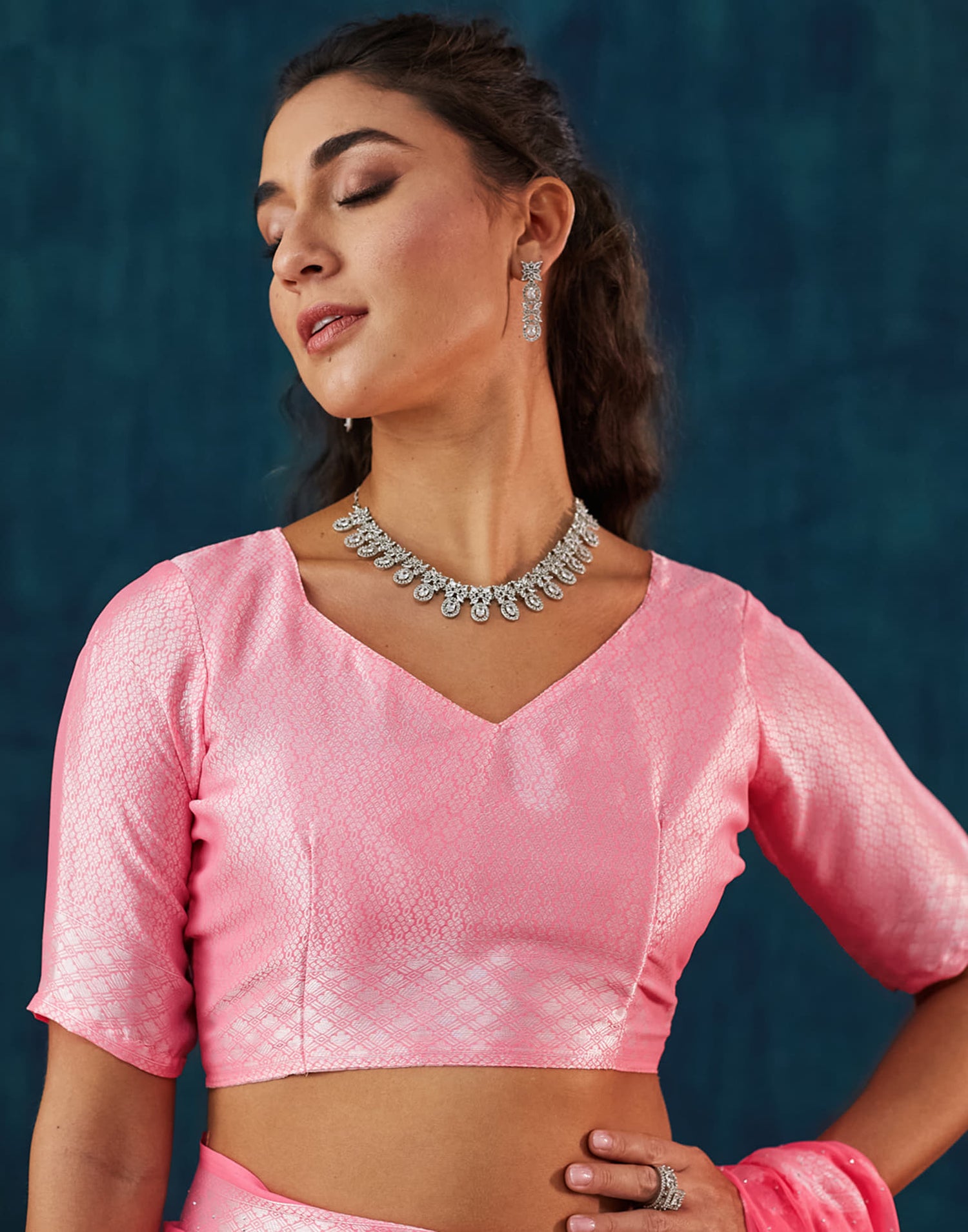 Rose Pink Georgette Woven Saree