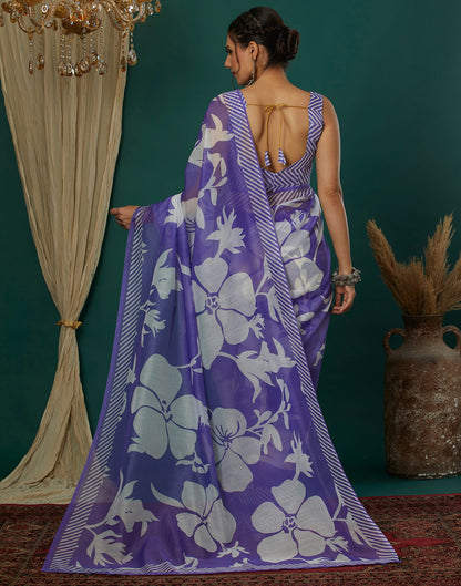 Violet Cotton Printed Saree