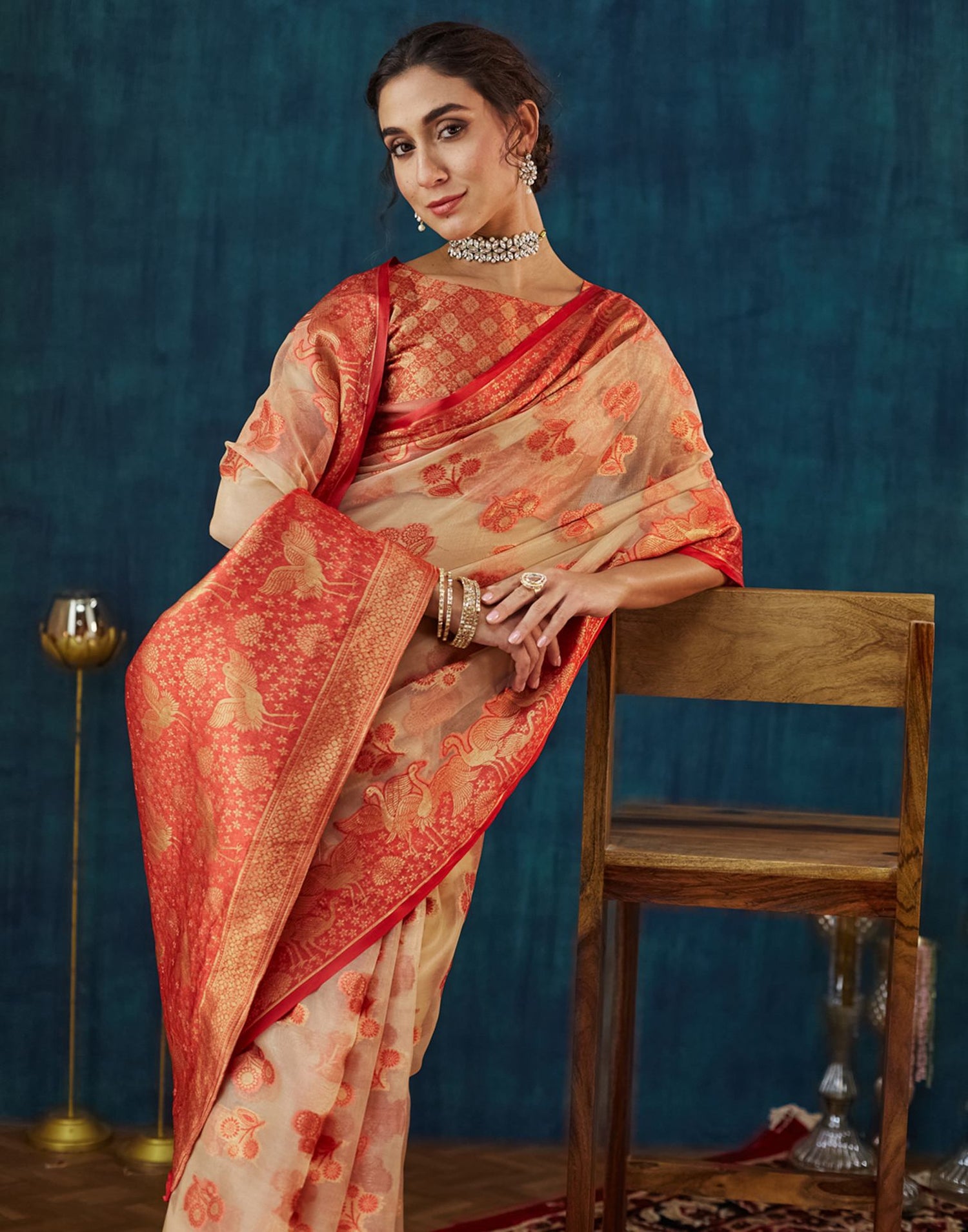 Beige Organza Weaving Banarasi Saree