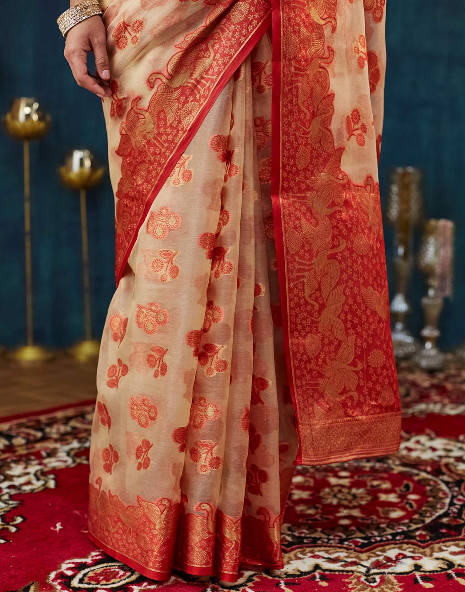 Beige Organza Weaving Banarasi Saree