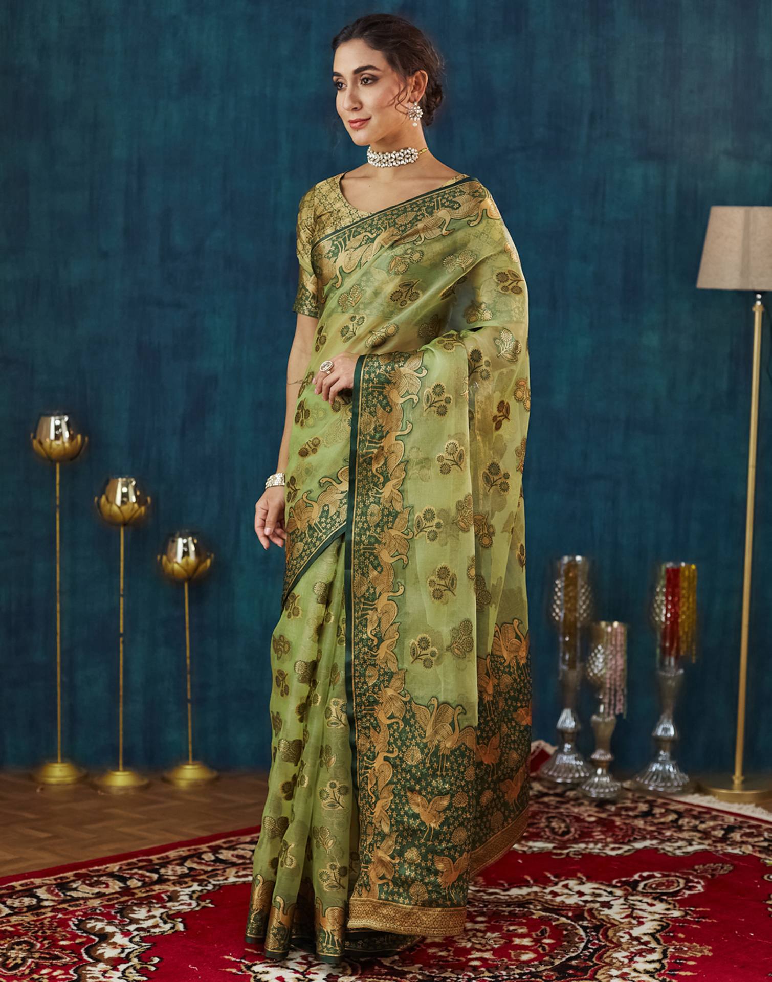 Pista Green Organza Weaving Banarasi Saree