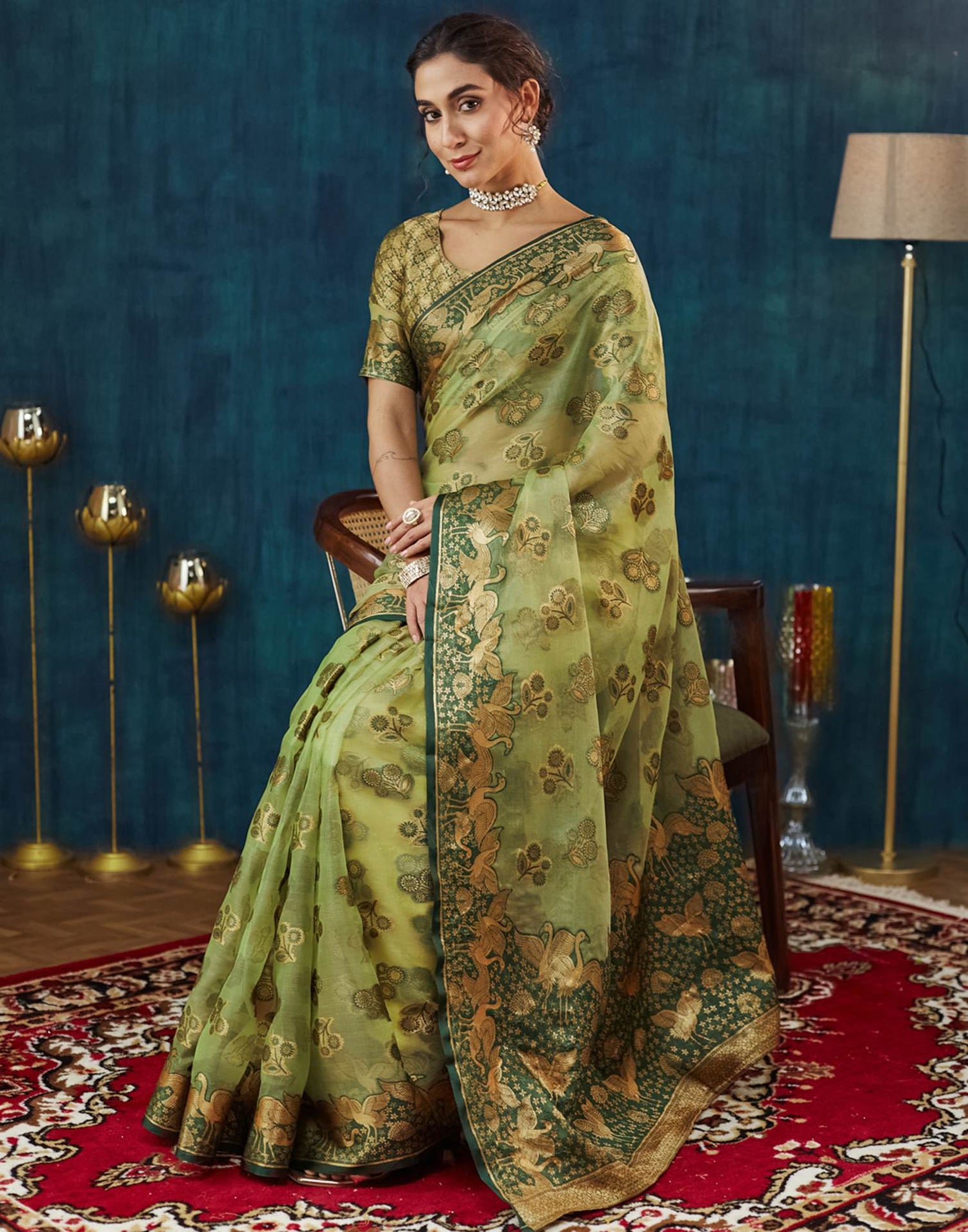 Pista Green Organza Weaving Banarasi Saree