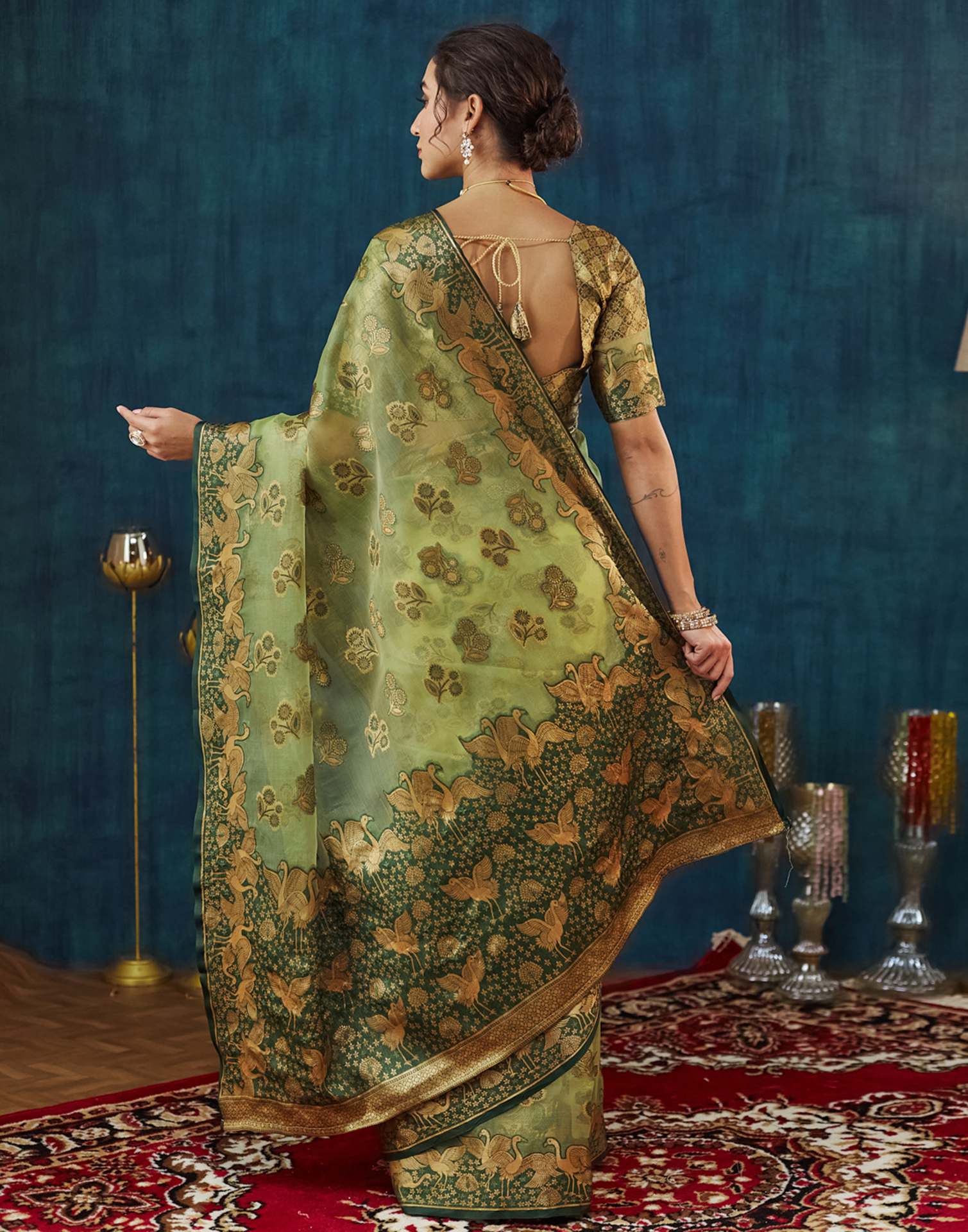 Pista Green Organza Weaving Banarasi Saree