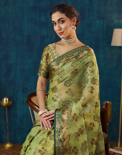 Pista Green Organza Weaving Banarasi Saree