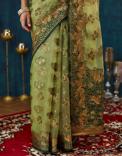 Pista Green Organza Weaving Banarasi Saree