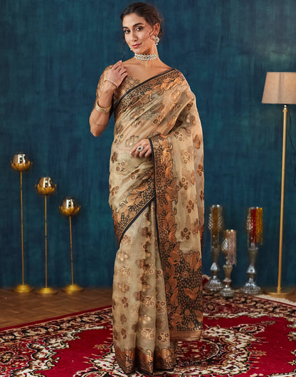 Beige Organza Weaving Banarasi Saree