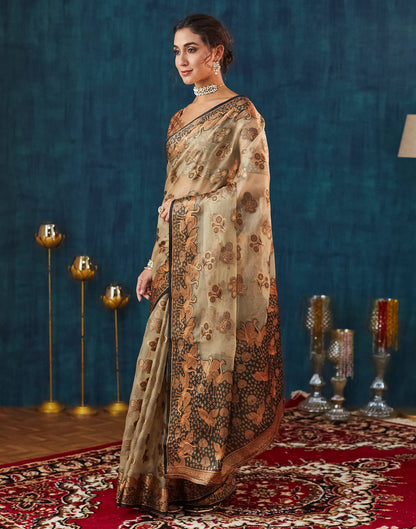 Beige Organza Weaving Banarasi Saree