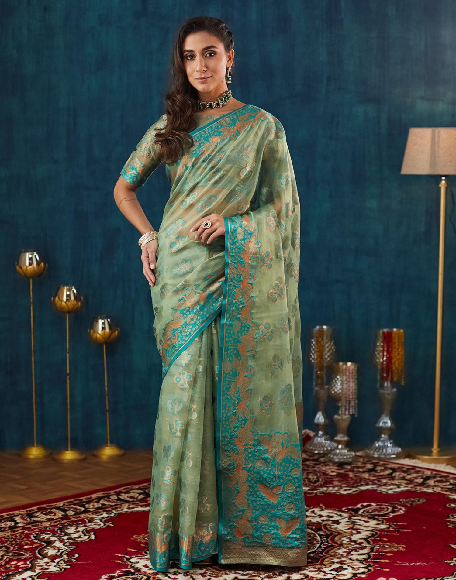 Sea Green Organza Weaving Banarasi Saree