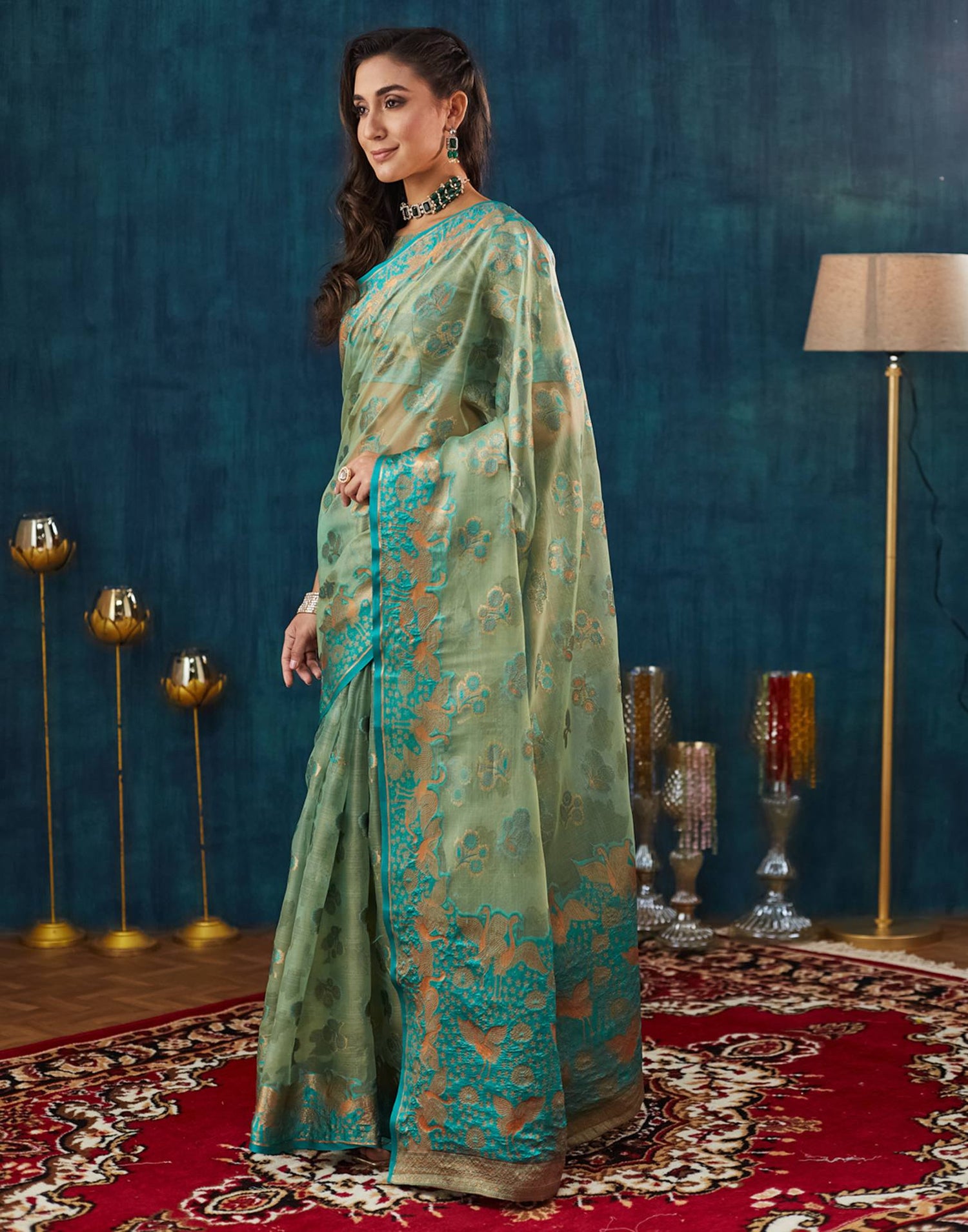 Sea Green Organza Weaving Banarasi Saree