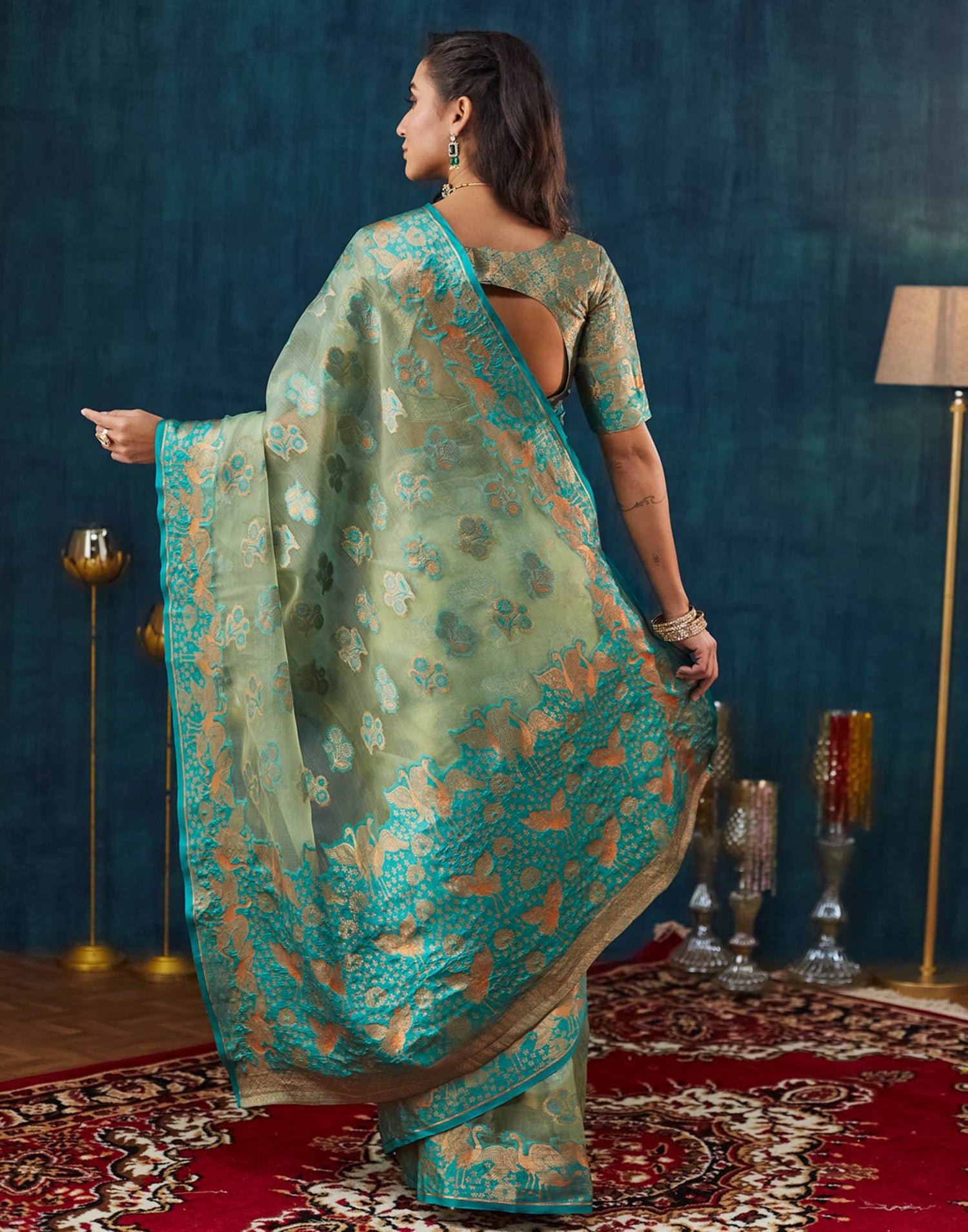 Sea Green Organza Weaving Banarasi Saree