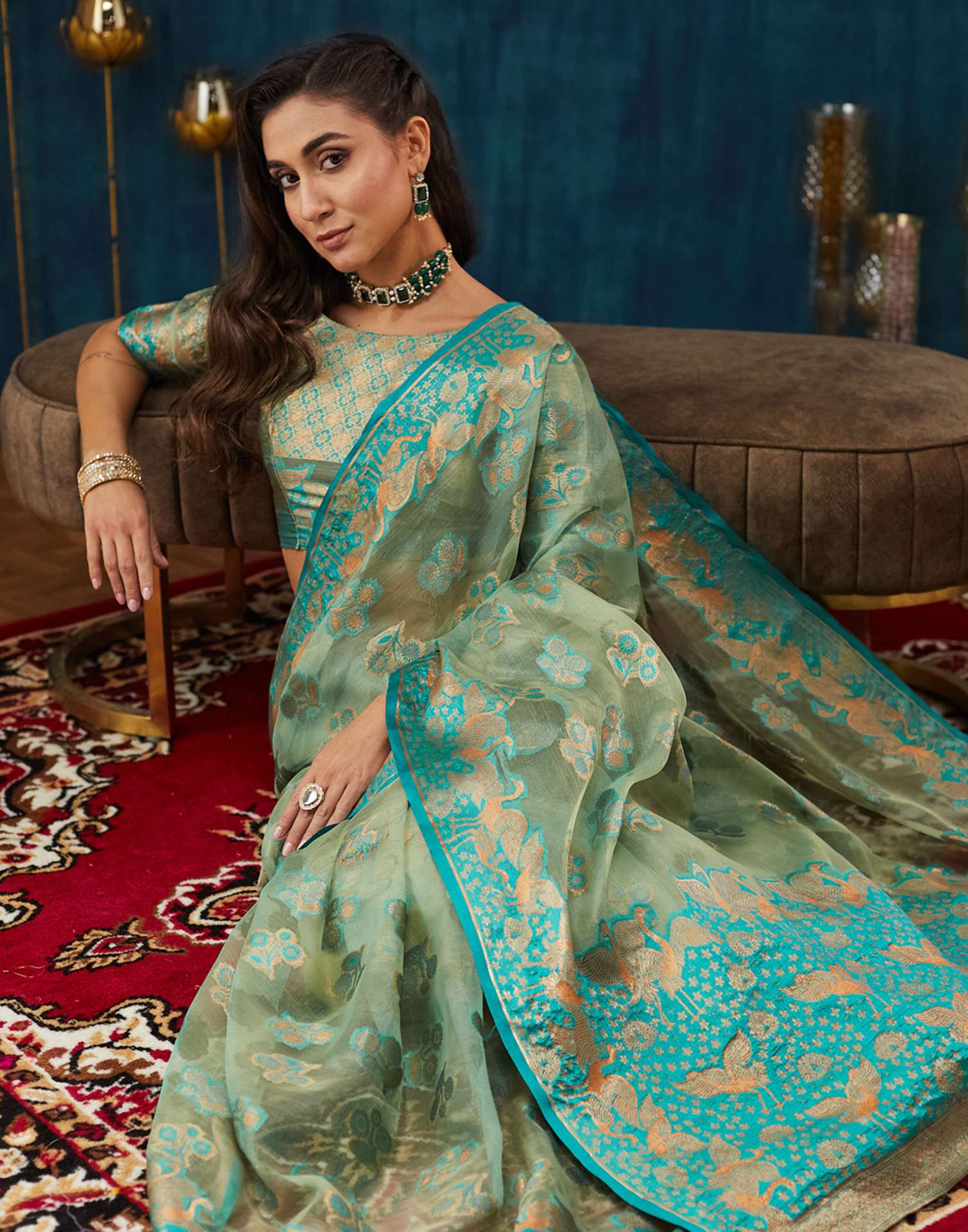 Sea Green Organza Weaving Banarasi Saree