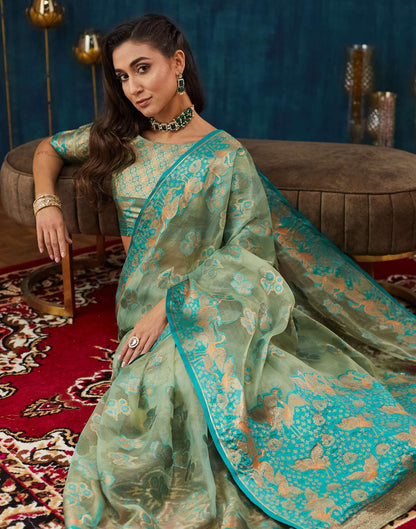 Sea Green Organza Weaving Banarasi Saree