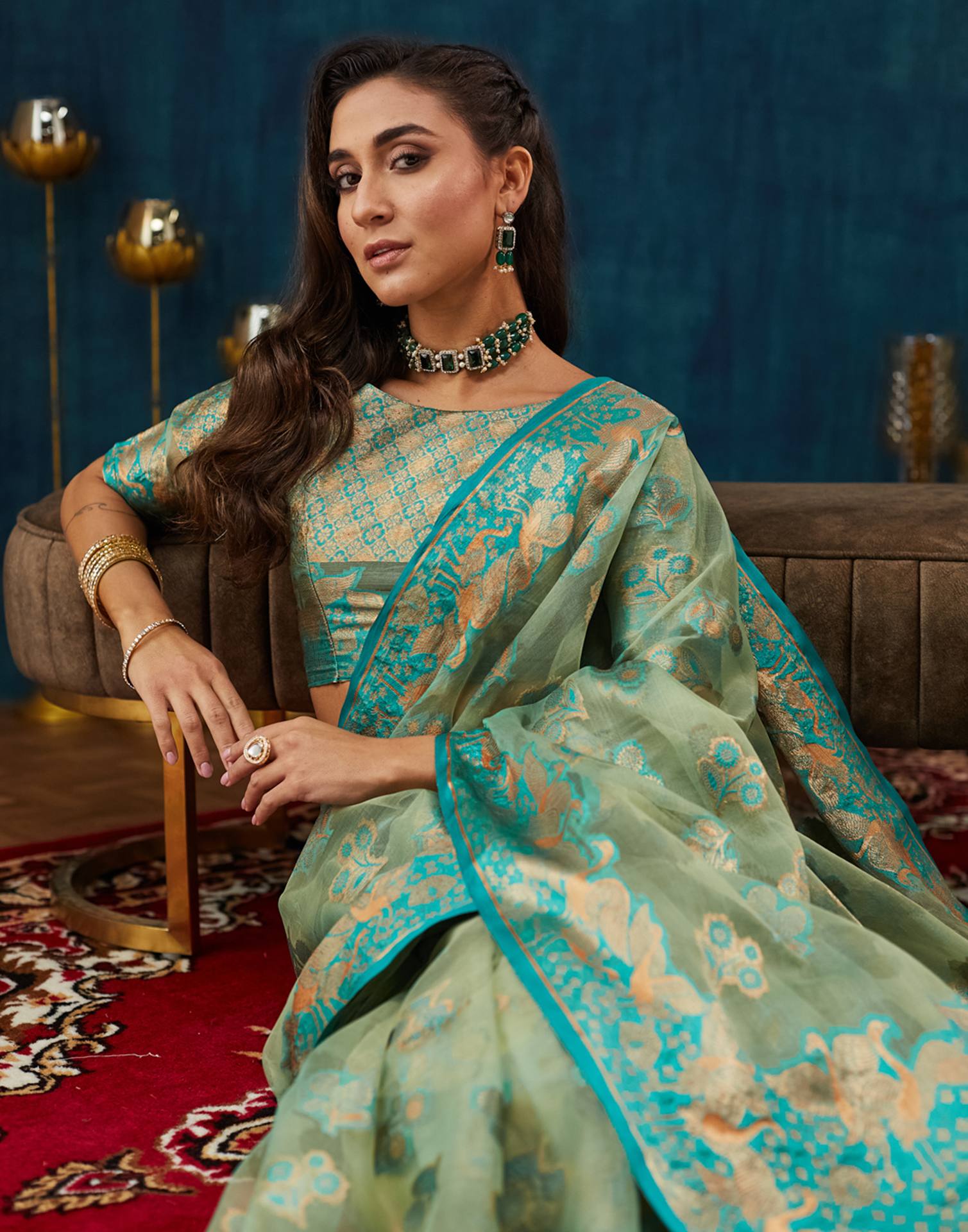 Sea Green Organza Weaving Banarasi Saree