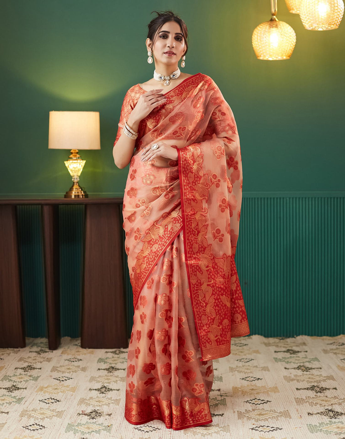 Cream Organza Weaving Banarasi Saree