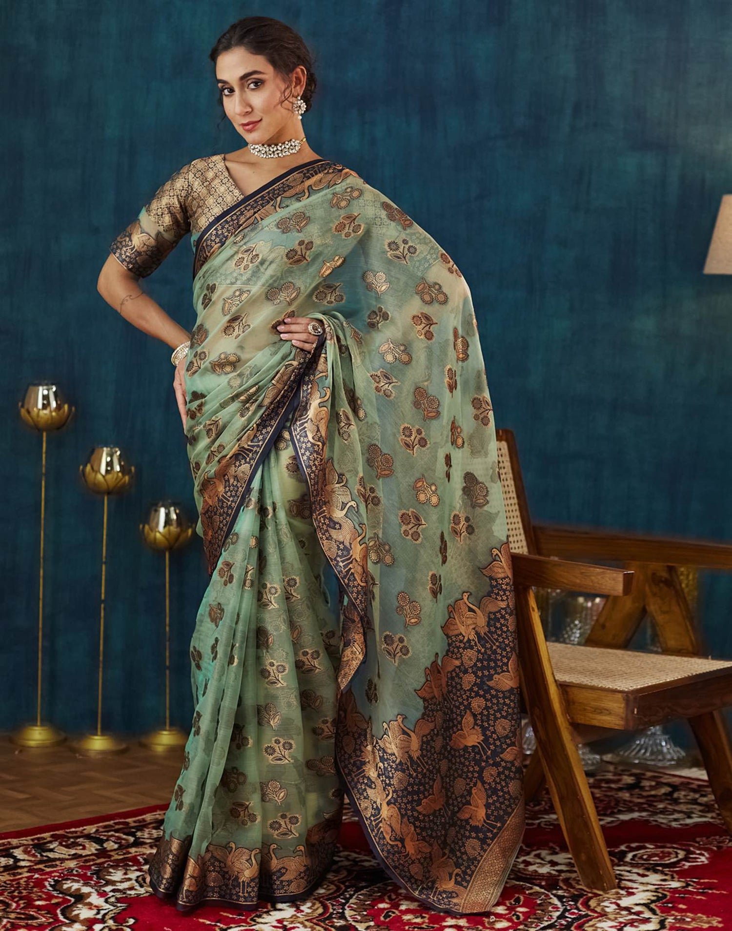 Sea Green Organza Weaving Banarasi Saree