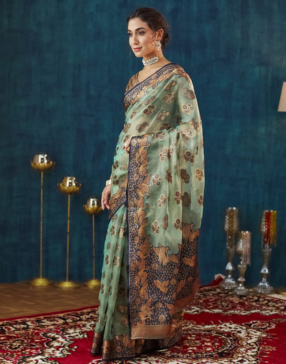 Sea Green Organza Weaving Banarasi Saree