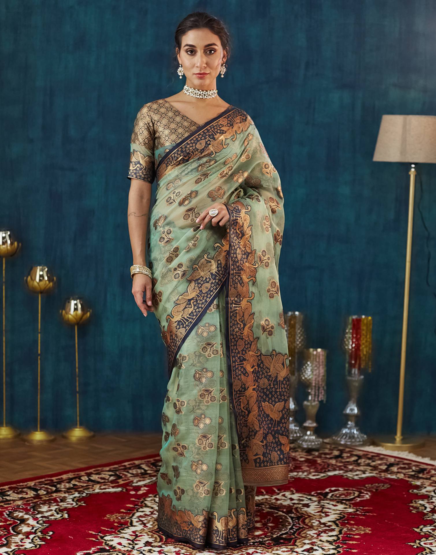 Sea Green Organza Weaving Banarasi Saree