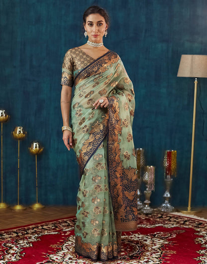 Sea Green Organza Weaving Banarasi Saree