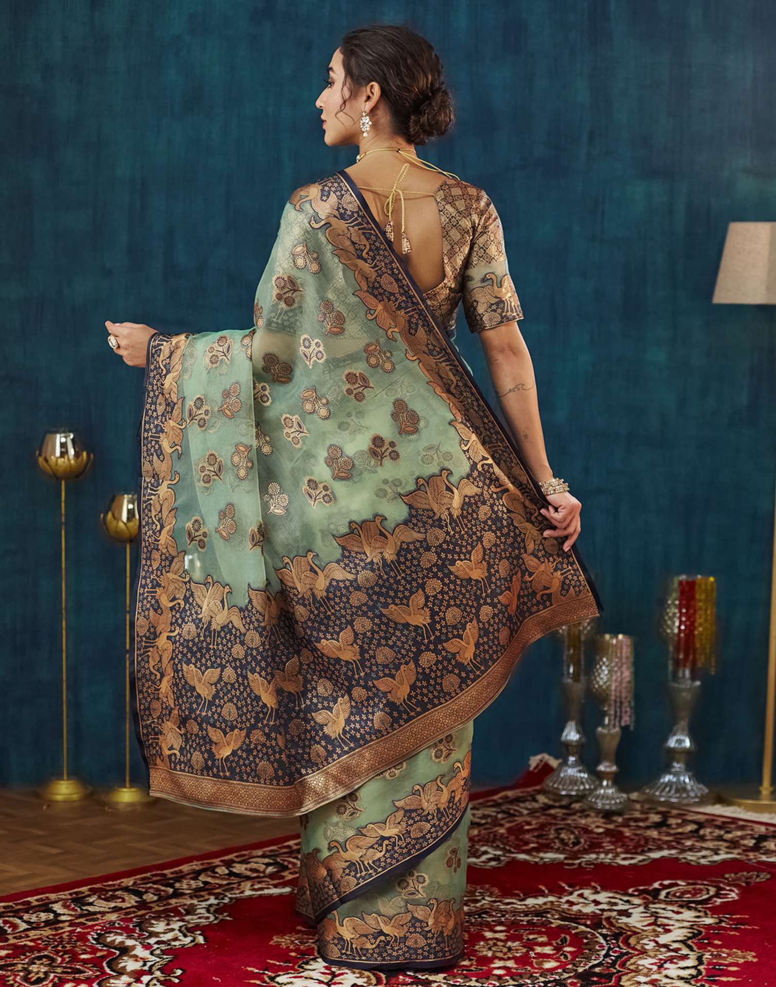 Sea Green Organza Weaving Banarasi Saree