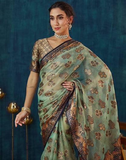 Sea Green Organza Weaving Banarasi Saree