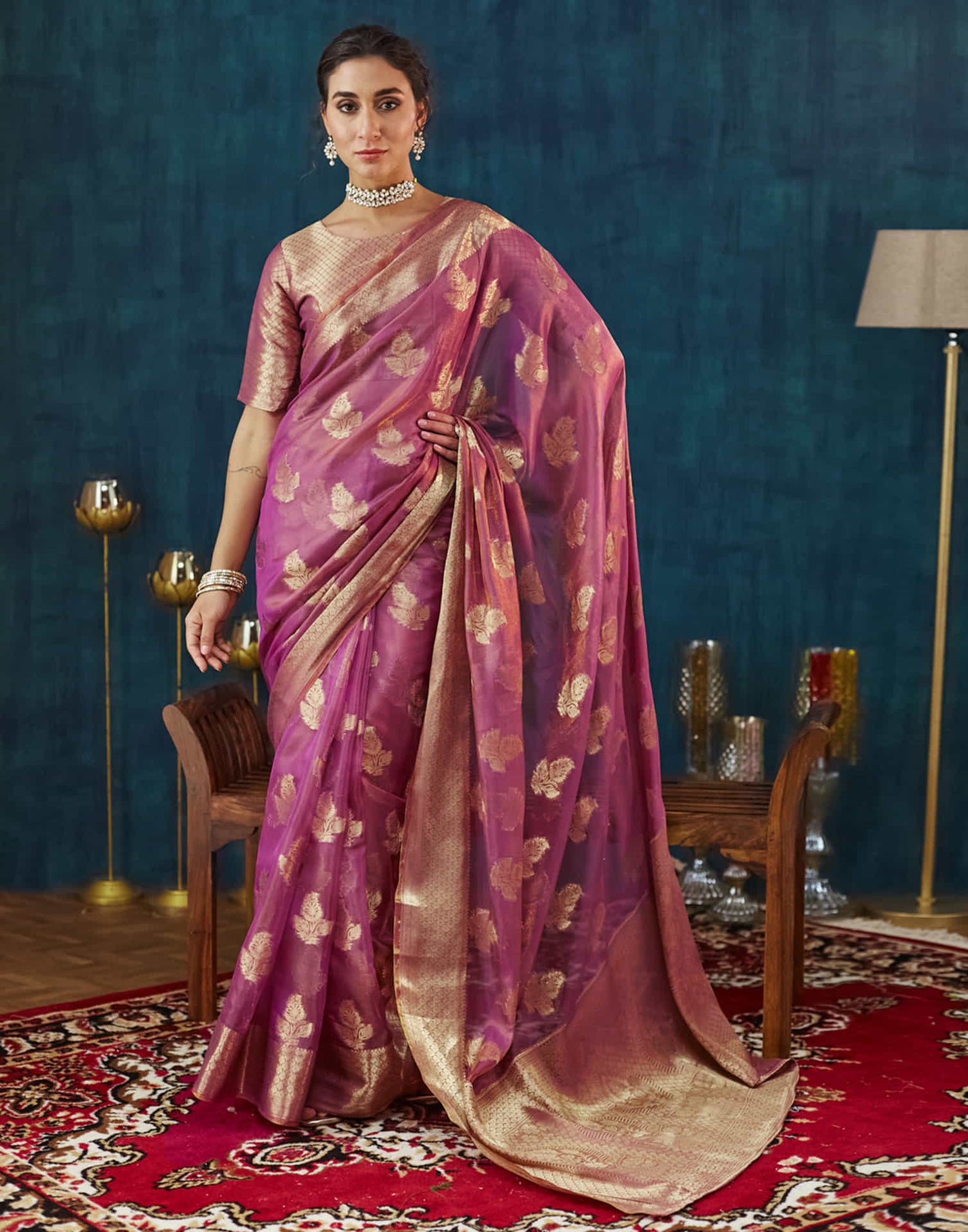 Dark Pink Silk Weaving Banarasi Saree