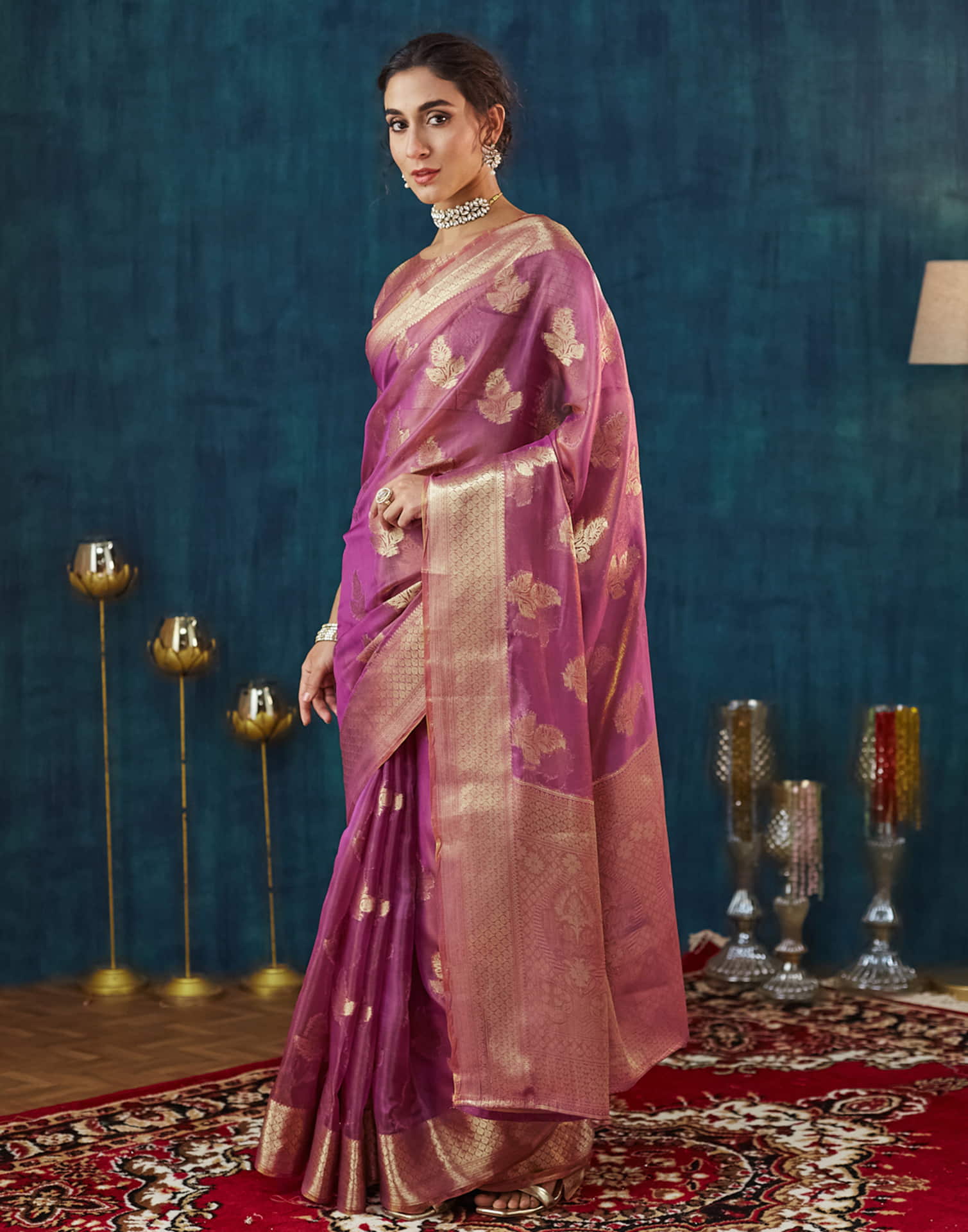 Dark Pink Silk Weaving Banarasi Saree