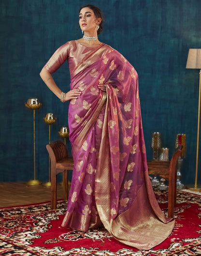 Dark Pink Silk Weaving Banarasi Saree