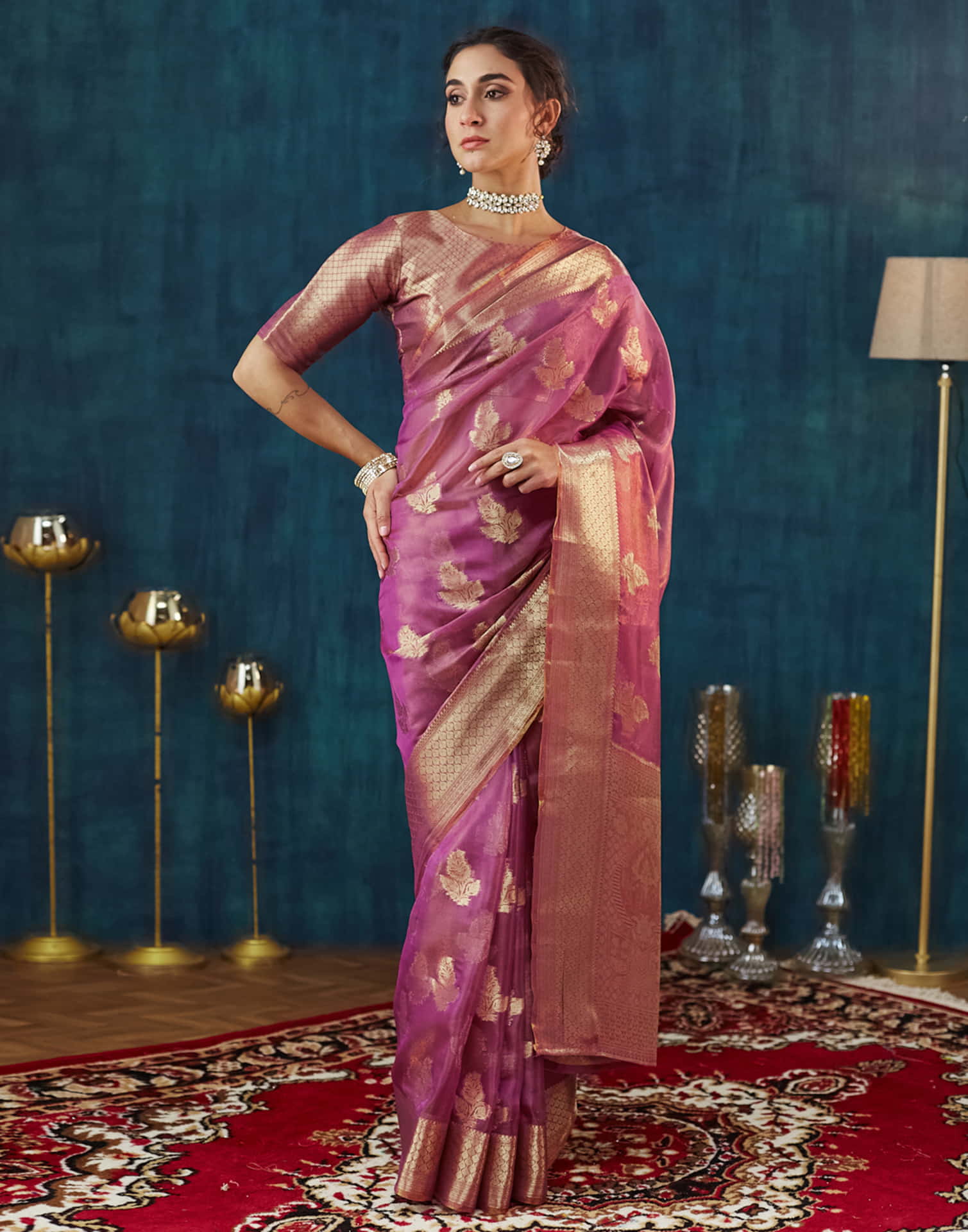 Dark Pink Silk Weaving Banarasi Saree