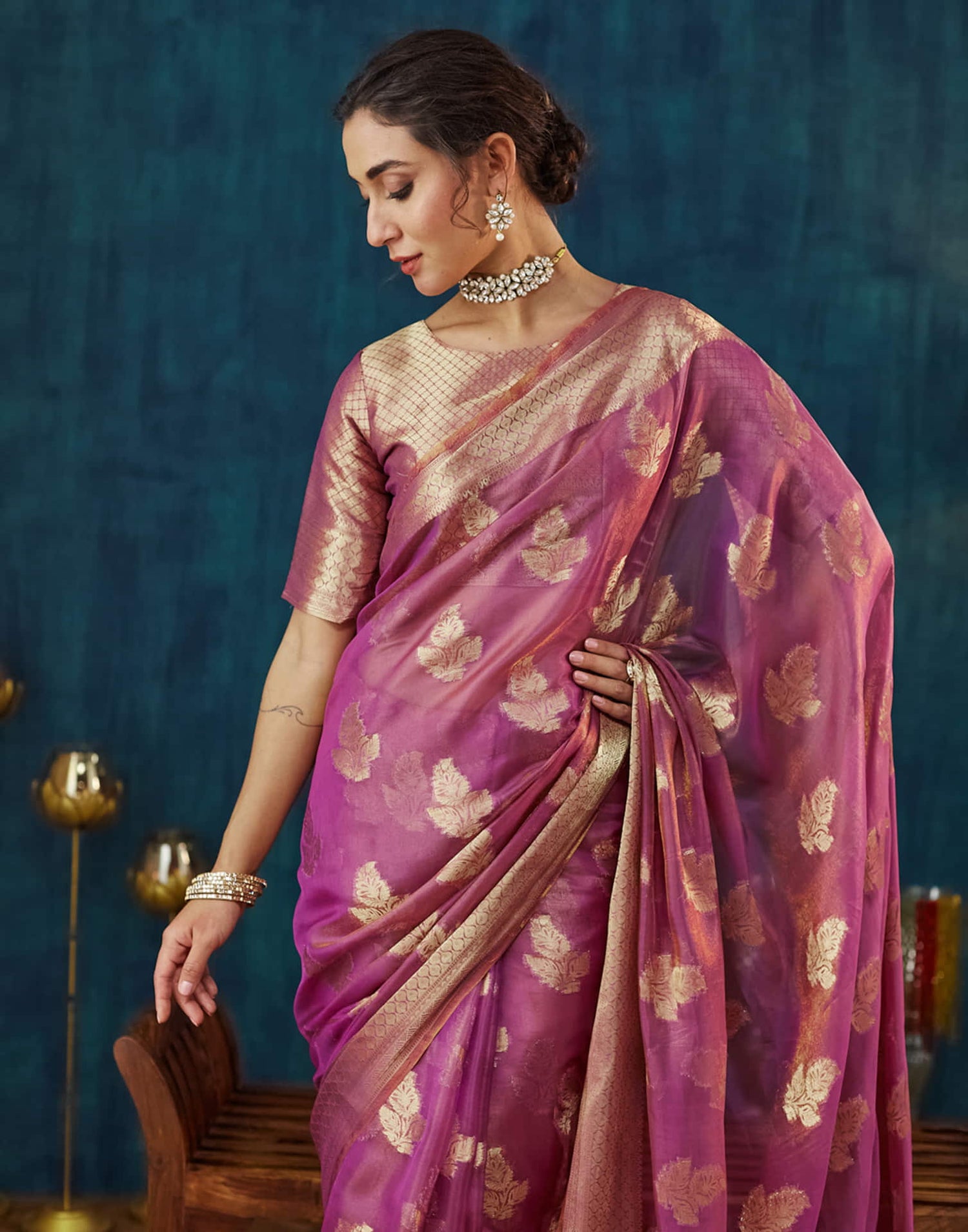 Dark Pink Silk Weaving Banarasi Saree