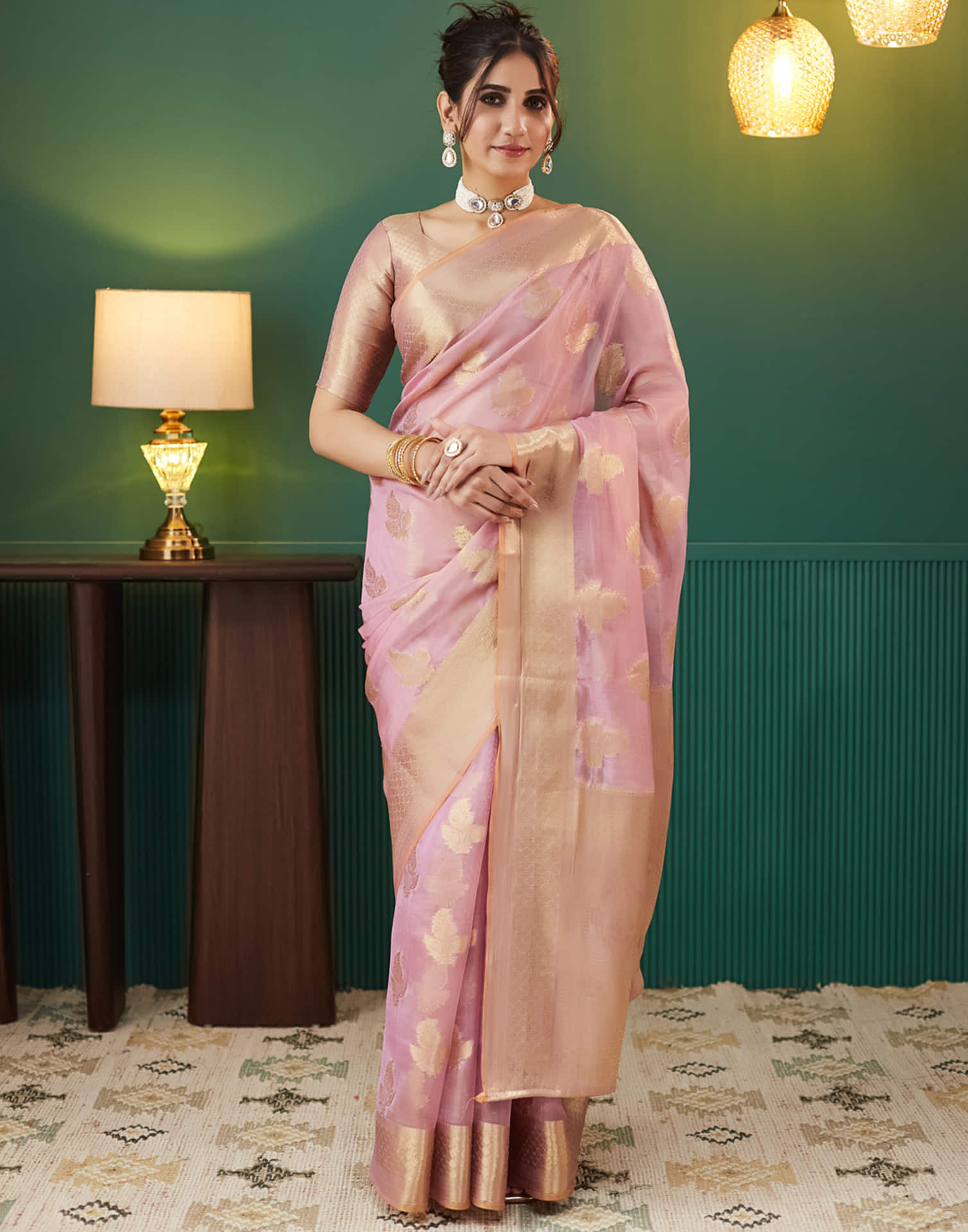 Light Pink Silk Weaving Banarasi Saree