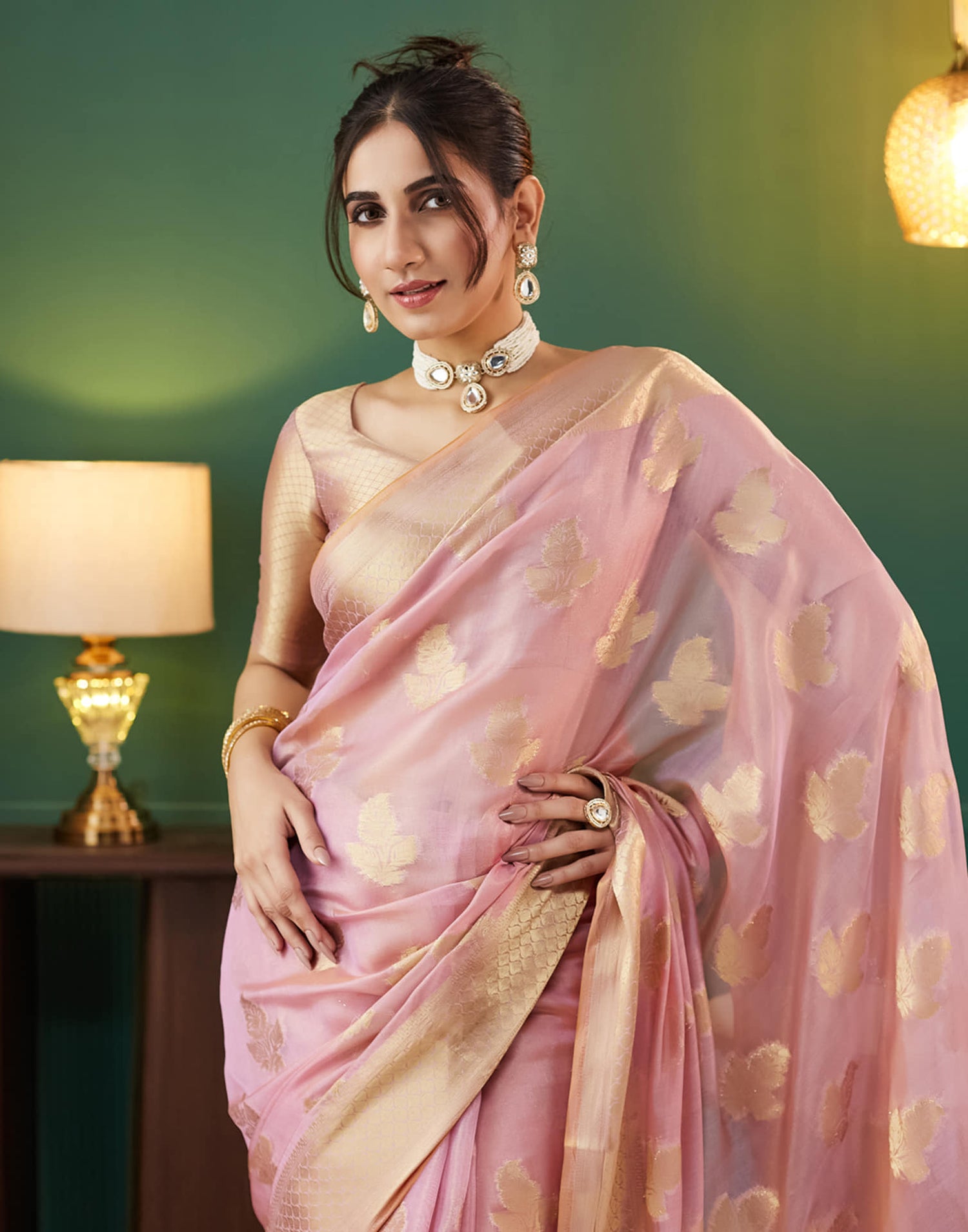 Light Pink Silk Weaving Banarasi Saree